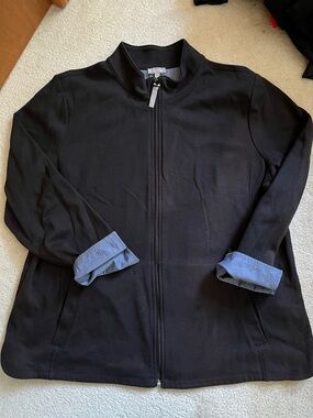 Talbots Black Collar Jacket with Chambray Blue Lining sz 2X